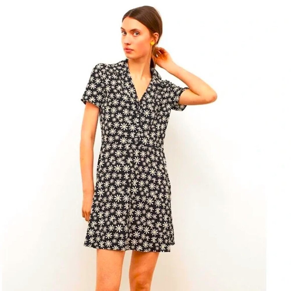 H&M daisy print shirt dress - Black and white (NWOT)